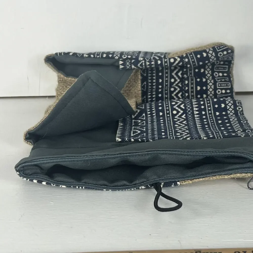 Mori Notes Pencil Holder Navy Blue Ethnic Printed Canvas Jute Zipper Compartmets